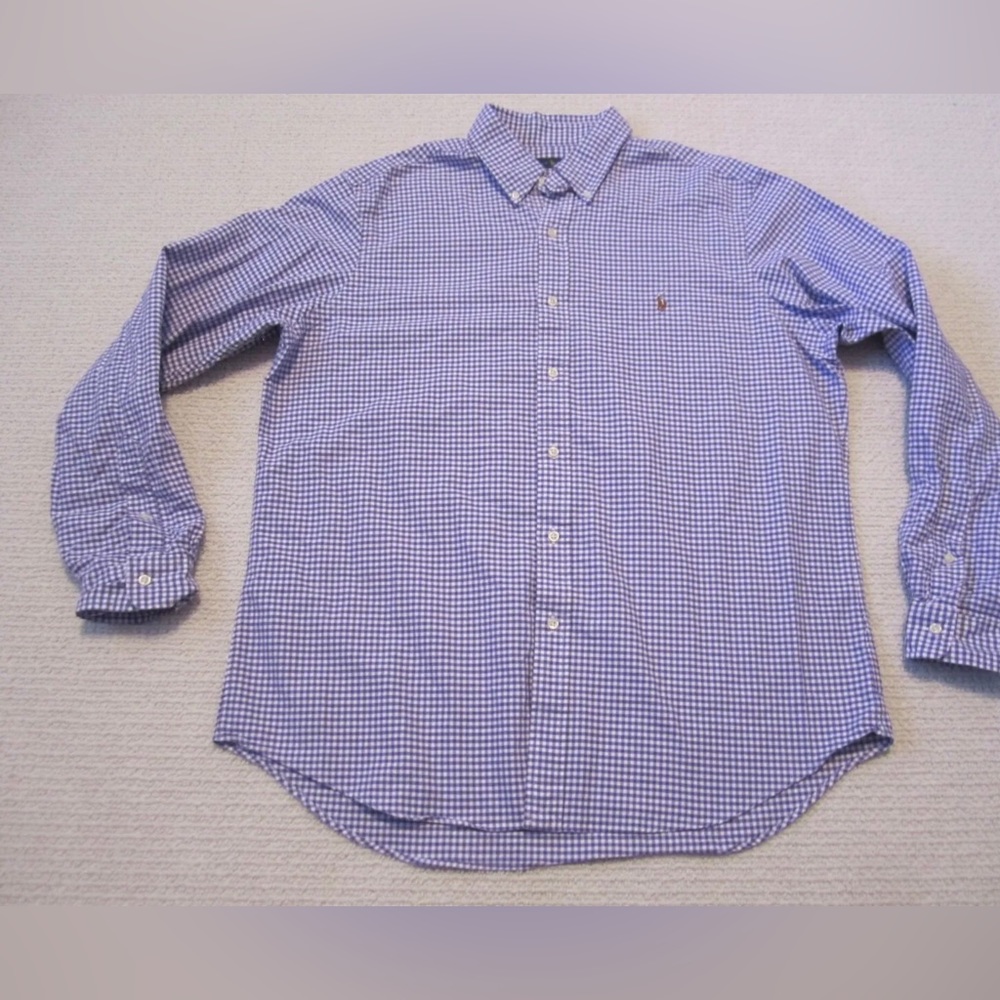Ralph Lauren Shirt Mens Extra Large Purple White Plaid Casual Cotton Brown Pony